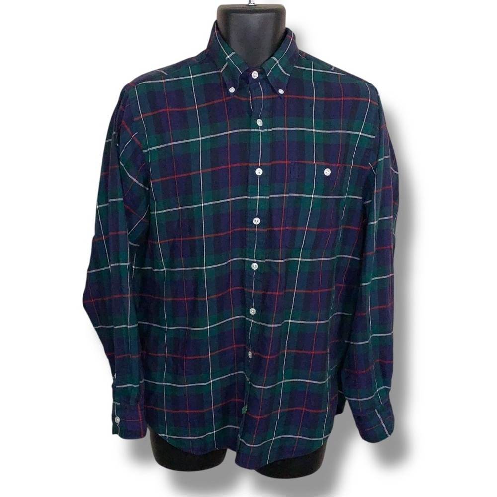 Vintage Medium Hunt Club Plaid Tartan Long Sleeve Button Up Shirt Mens Academia